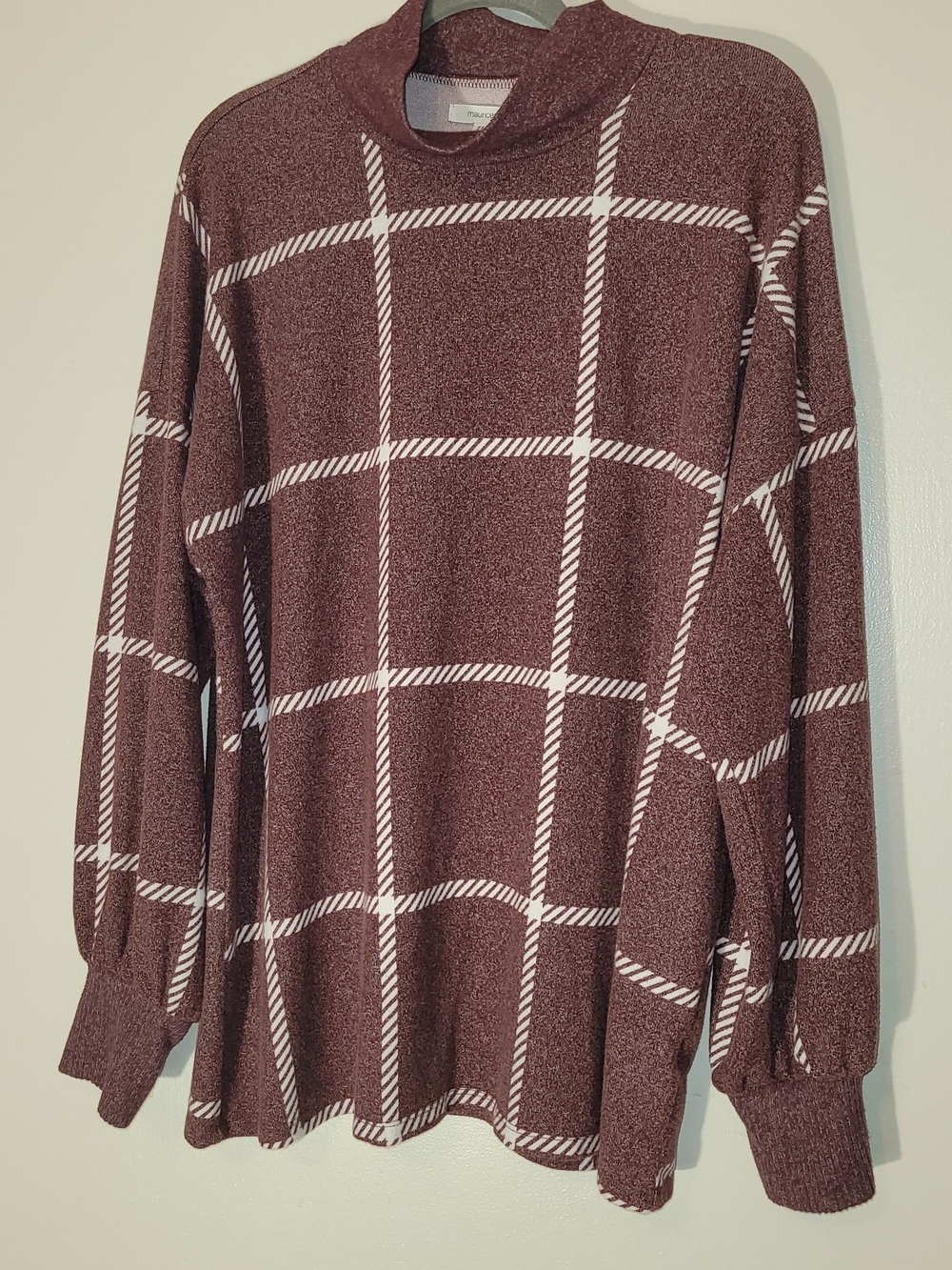Maurices Burgundy Plaid Mock Neck Sweater